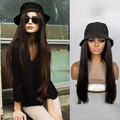 Fisherman Cap With Hair Wig Long Straight Synthetic Hair For Women