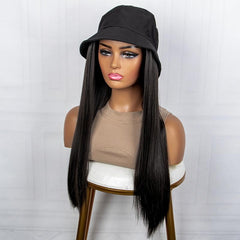 Fisherman Cap With Hair Wig Long Straight Synthetic Hair For Women