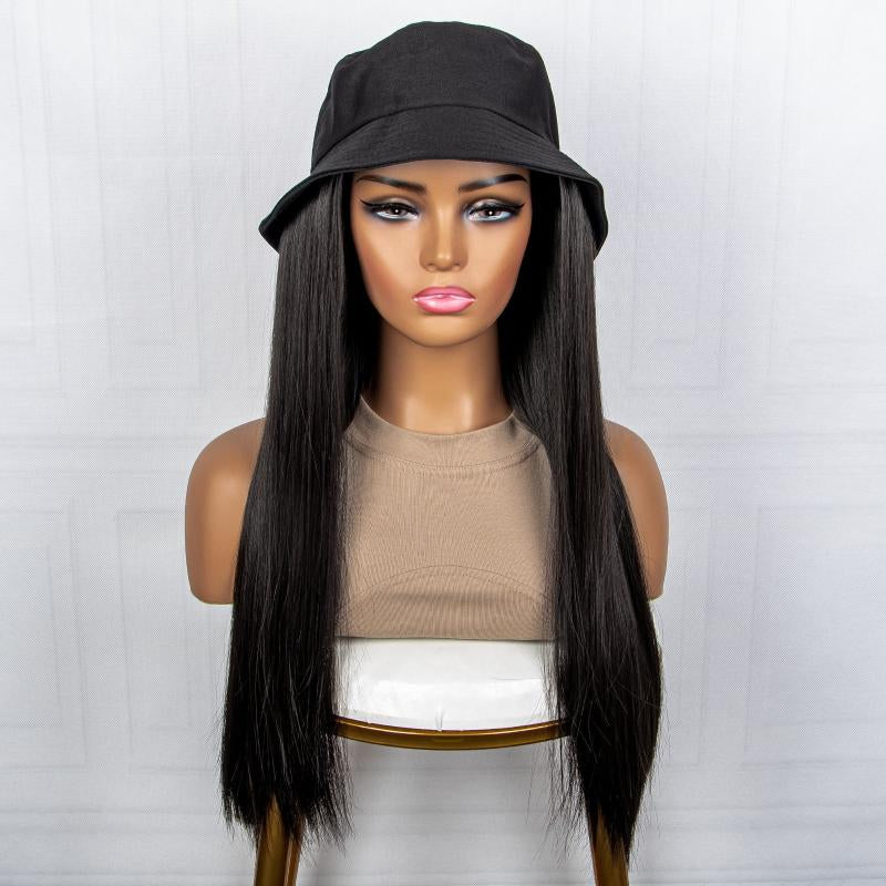 Fisherman Cap With Hair Wig Long Straight Synthetic Hair For Women