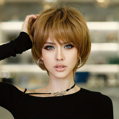 Ombre Blonde Bob Wig Stylish Summer Hair Synthetic With Bangs