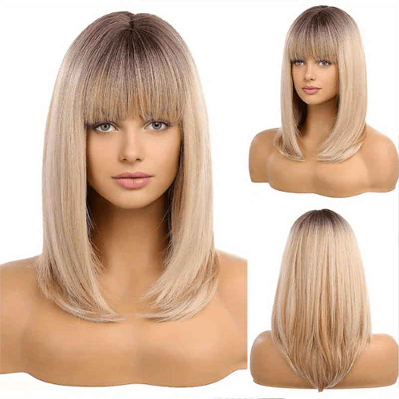 Ombre Grey Blonde Synthetic Wig with Bangs
