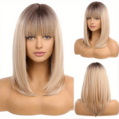 Ombre Grey Blonde Synthetic Wig with Bangs