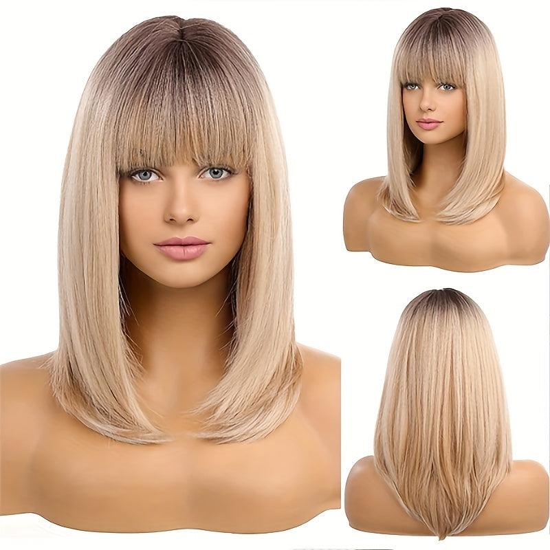 Ombre Grey Blonde Synthetic Wig with Bangs