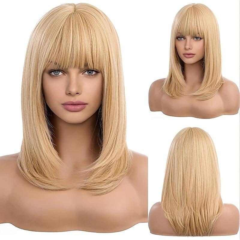 Ombre Grey Blonde Synthetic Wig with Bangs