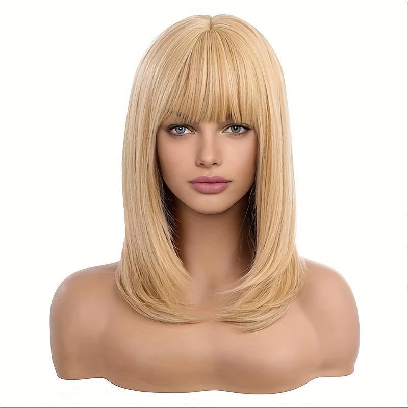 Ombre Grey Blonde Synthetic Wig with Bangs