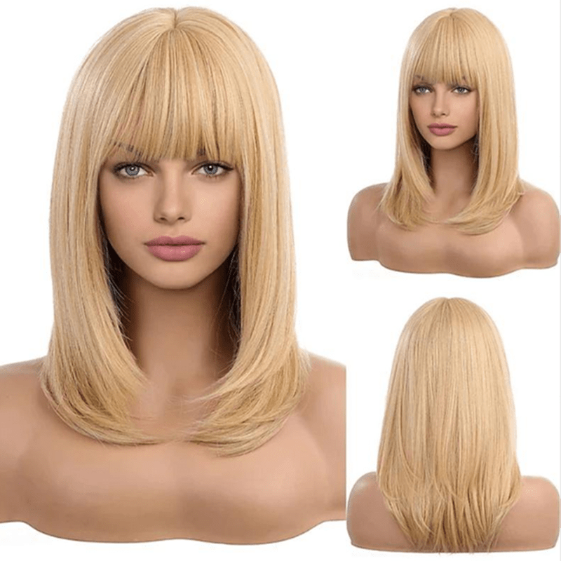 Ombre Grey Blonde Synthetic Wig with Bangs