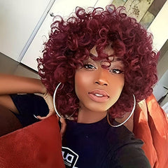 Short Curly Wig with Bangs Heat Resistant Synthetic Afro Kinky Curls Hair