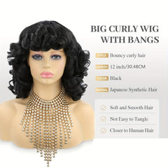 Short Curly Wig with Bangs Heat Resistant Synthetic Afro Kinky Curls Hair