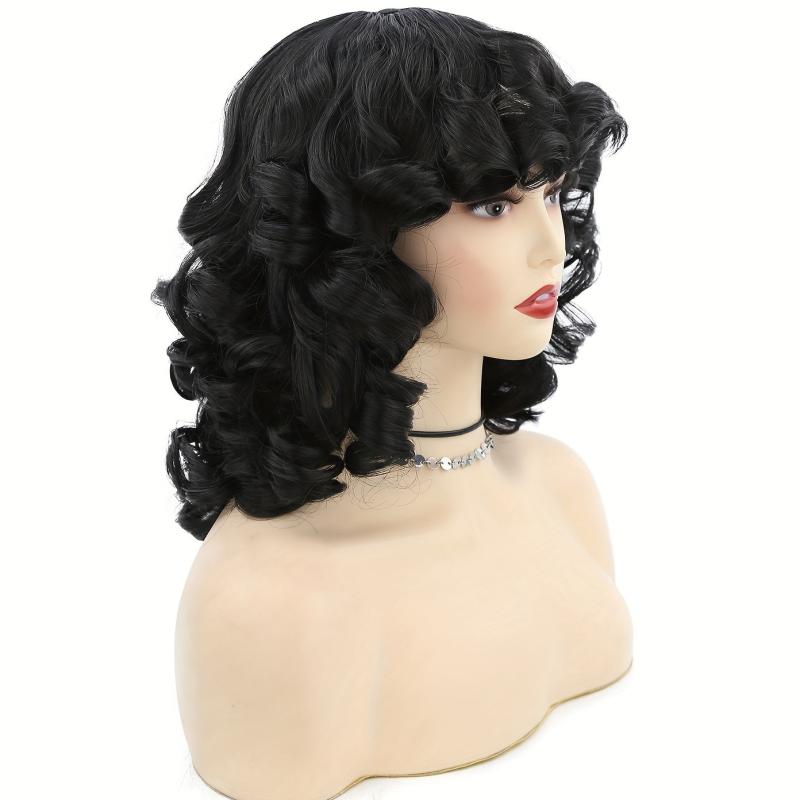 Short Curly Wig with Bangs Heat Resistant Synthetic Afro Kinky Curls Hair