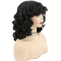 Short Curly Wig with Bangs Heat Resistant Synthetic Afro Kinky Curls Hair