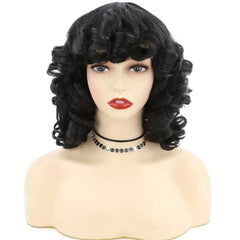 Short Curly Wig with Bangs Heat Resistant Synthetic Afro Kinky Curls Hair