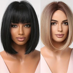 Short Bob Wig With Fringe Straight Wigs For Women