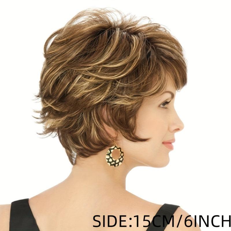 Short Curly Wigs For Women Mixed Brown Wig Pixie Cut Wavy Layered Synthetic Hair