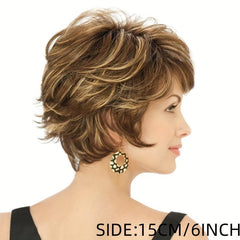 Short Curly Wigs For Women Mixed Brown Wig Pixie Cut Wavy Layered Synthetic Hair