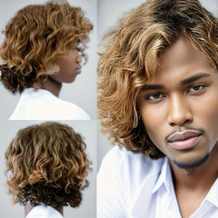 Men's Short Curly Synthetic Wig Heat Resistant Side Parted Wig