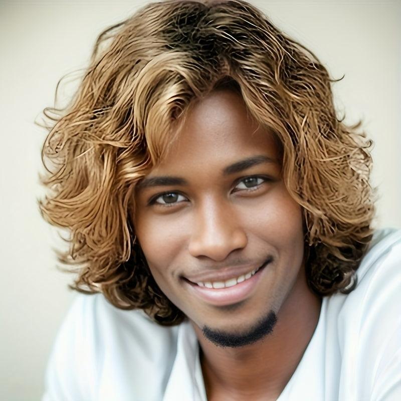 Men's Short Curly Synthetic Wig Heat Resistant Side Parted Wig