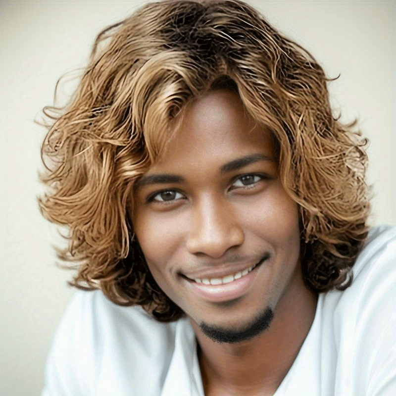 Men's Short Curly Synthetic Wig Heat Resistant Side Parted Wig