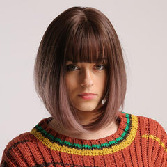 Ombre Short Bob Wig With Bangs Straight Synthetic Hair 30 48 Cm
