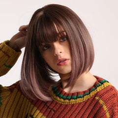 Ombre Short Bob Wig With Bangs Straight Synthetic Hair 30 48 Cm