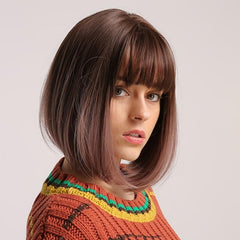 Ombre Short Bob Wig With Bangs Straight Synthetic Hair 30 48 Cm