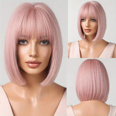 Ombre Short Bob Wig With Bangs Straight Synthetic Hair 30 48 Cm