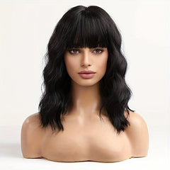 Medium Long Curly Bob Cut Synthetic Wig Matte Medium
