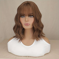 Medium Long Curly Bob Cut Synthetic Wig Matte Medium