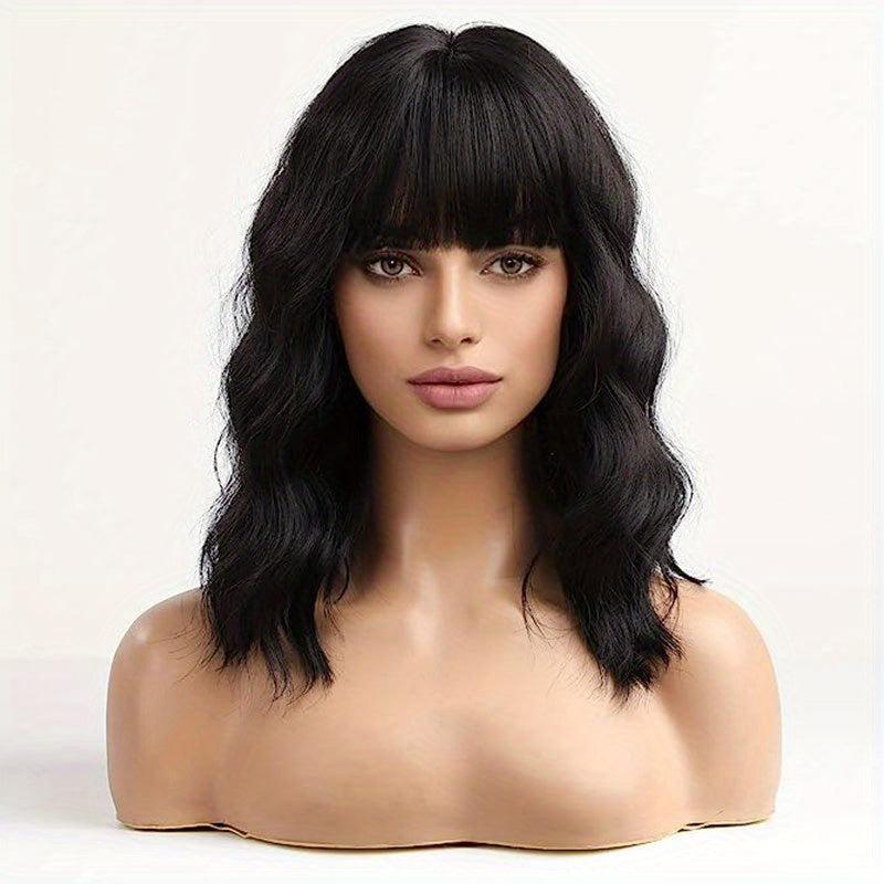 Medium Long Curly Bob Cut Synthetic Wig Matte Medium
