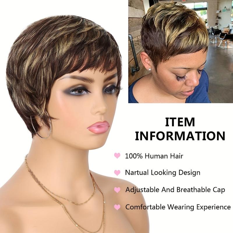 10 16 Cm Wavy Layered Short Hair Wig for Women Synthetic None Lace Hair Wig