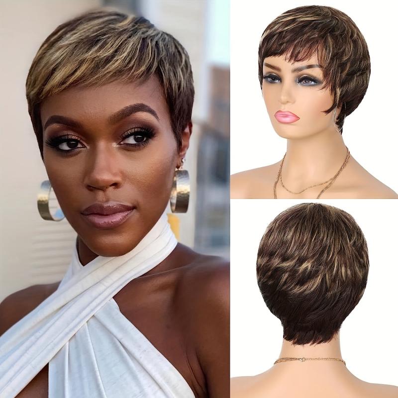 10 16 Cm Wavy Layered Short Hair Wig for Women Synthetic None Lace Hair Wig