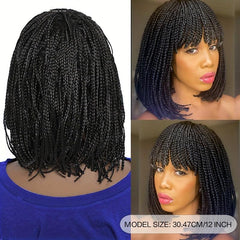 Short Bob Braided Hair Wigs Synthetic Braided Wig With Bangs
