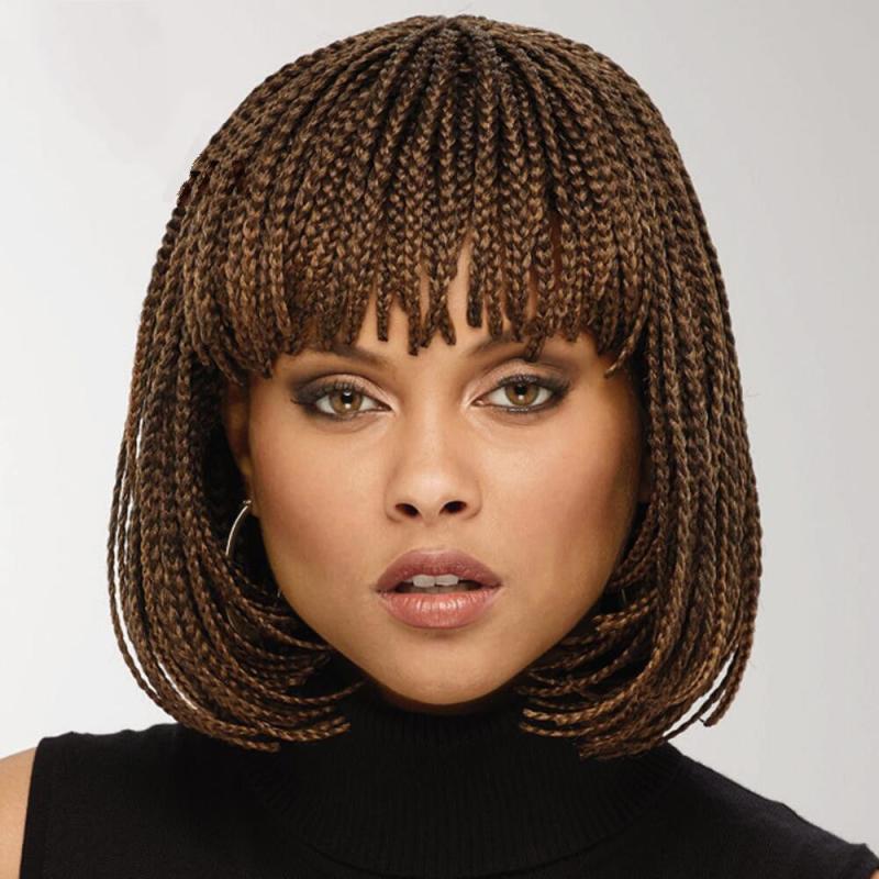 Short Bob Braided Hair Wigs Synthetic Braided Wig With Bangs