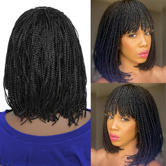Short Bob Braided Hair Wigs Synthetic Braided Wig With Bangs