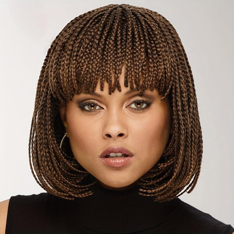 Short Bob Braided Hair Wigs Synthetic Braided Wig With Bangs