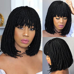 Short Bob Braided Hair Wigs Synthetic Braided Wig With Bangs