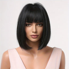 Short Straight Hair Wigs With Bangs Bob Straight Synhtietic None Lace Wigs
