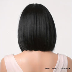 Short Straight Hair Wigs With Bangs Bob Straight Synhtietic None Lace Wigs