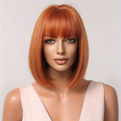 Short Straight Hair Wigs With Bangs Bob Straight Synhtietic None Lace Wigs