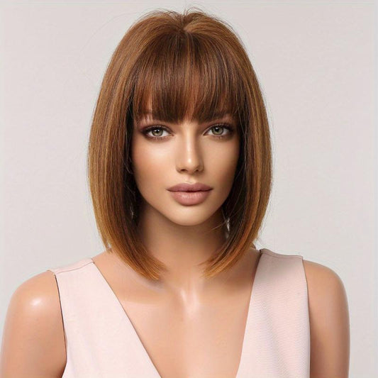 Short Straight Hair Wigs With Bangs Bob Straight Synhtietic None Lace Wigs