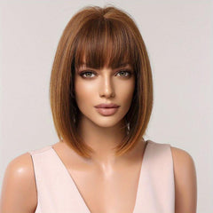 Short Straight Hair Wigs With Bangs Bob Straight Synhtietic None Lace Wigs