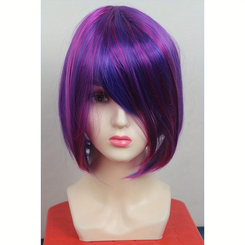 Short Straight Bob Wig Women Purple Highlight