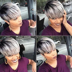 Ombre Short Pixie Cut Wigs Natural Look Synthetic Fiber Wigs