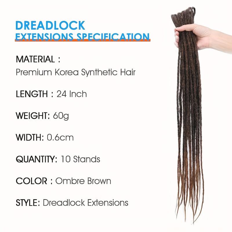 10 Strands Dreadlock Braids Synthetic Hair Extensions Ombre 60