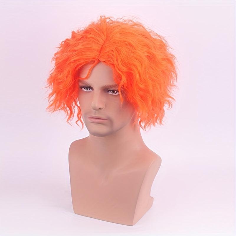 Orange Short Curly Wig Synthetic Movie Cosplay Wig For Halloween Party