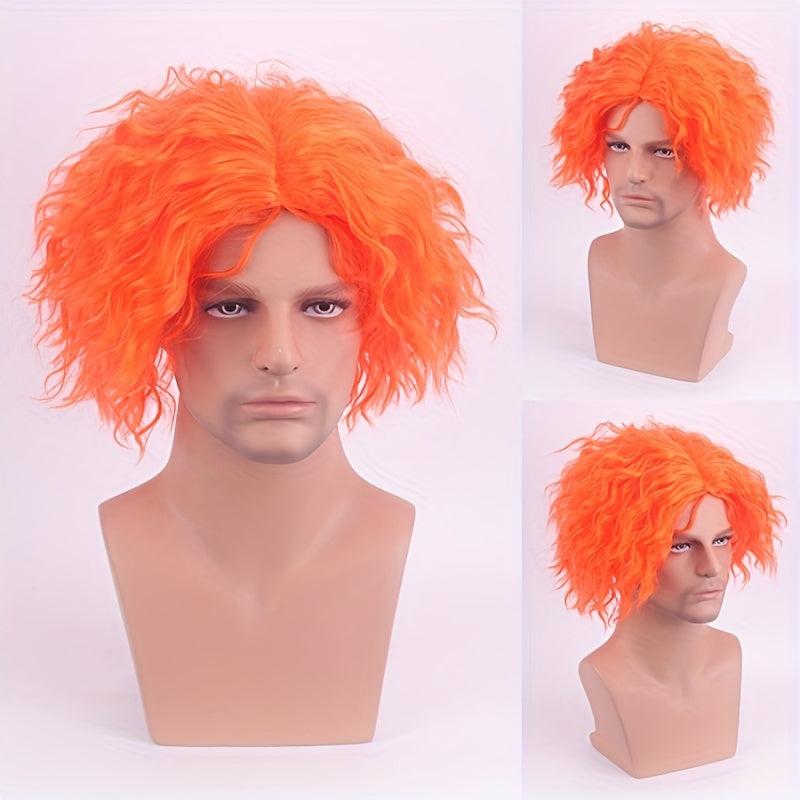 Orange Short Curly Wig Synthetic Movie Cosplay Wig For Halloween Party