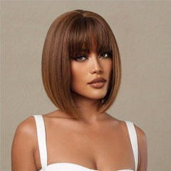 Pink Short Bob Wig Straight Hair Synthetic Fiber