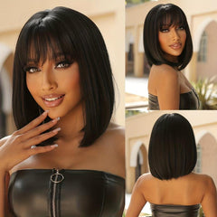 Pink Short Bob Wig Straight Hair Synthetic Fiber