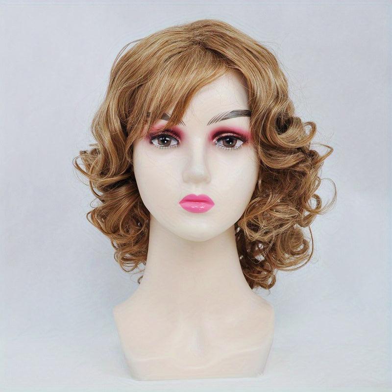 Medium Long Curly Bob Cut Wig With Bangs Synthetic Wig Heat Resistant