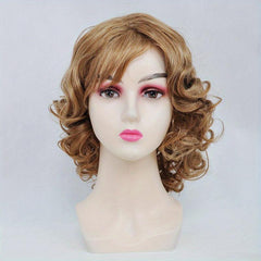 Medium Long Curly Bob Cut Wig With Bangs Synthetic Wig Heat Resistant