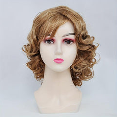 Medium Long Curly Bob Cut Wig With Bangs Synthetic Wig Heat Resistant